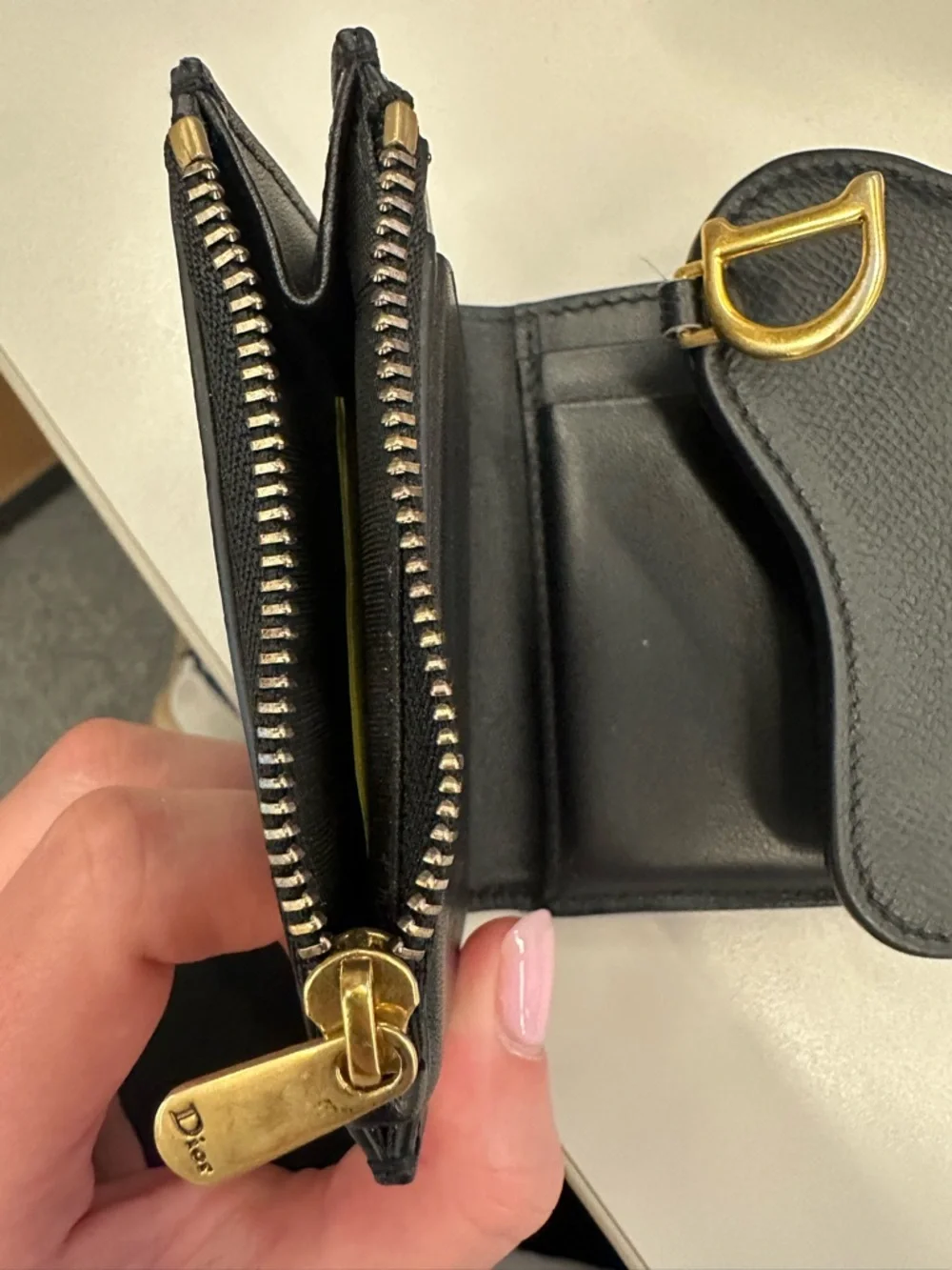 Dior Saddle Lotus Wallet Black Grained Calfskin